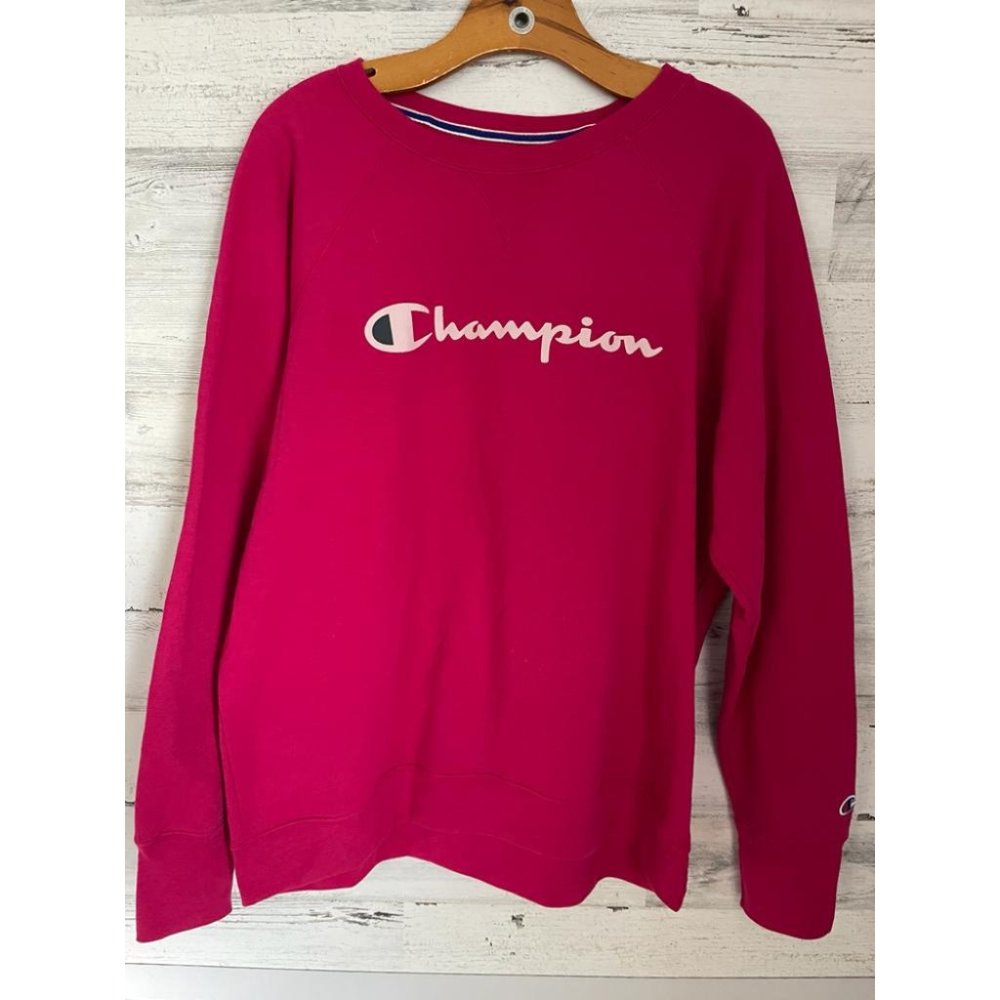 Champion Sweatshirt Women’s 2XL Pink Logo Spell Out Long Sleeve Fleece Lined